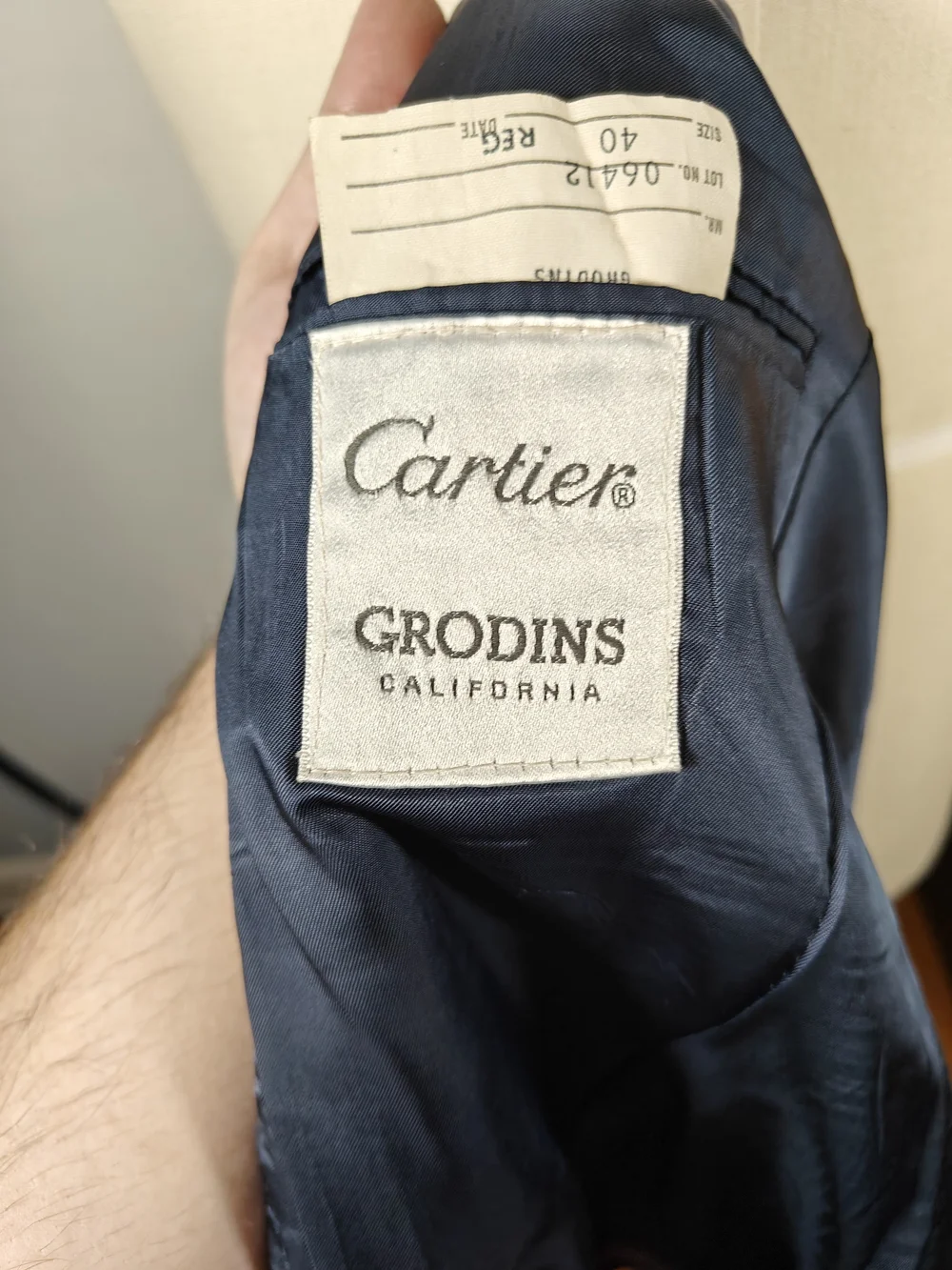 Vintage Cartier Grodins Mens 40R Dark Navy Pincord Textured Blazer Sport Coat